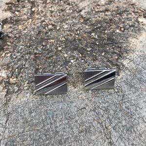 Vintage silver rectangular cuff links with stripes